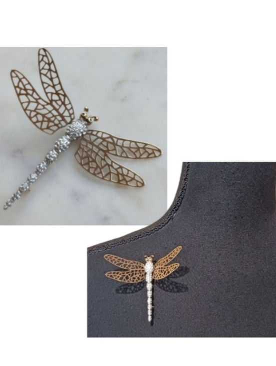 Carolee Jewelry - Carolee Vintage Dragonfly Brooch Pave Crystal En Tremblant Articulated Wings